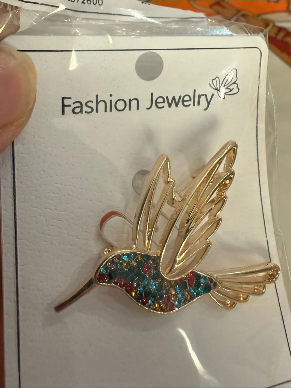 Fashion Jewelry Gold Hummingbird Pin with Multicolor Gems Brooch